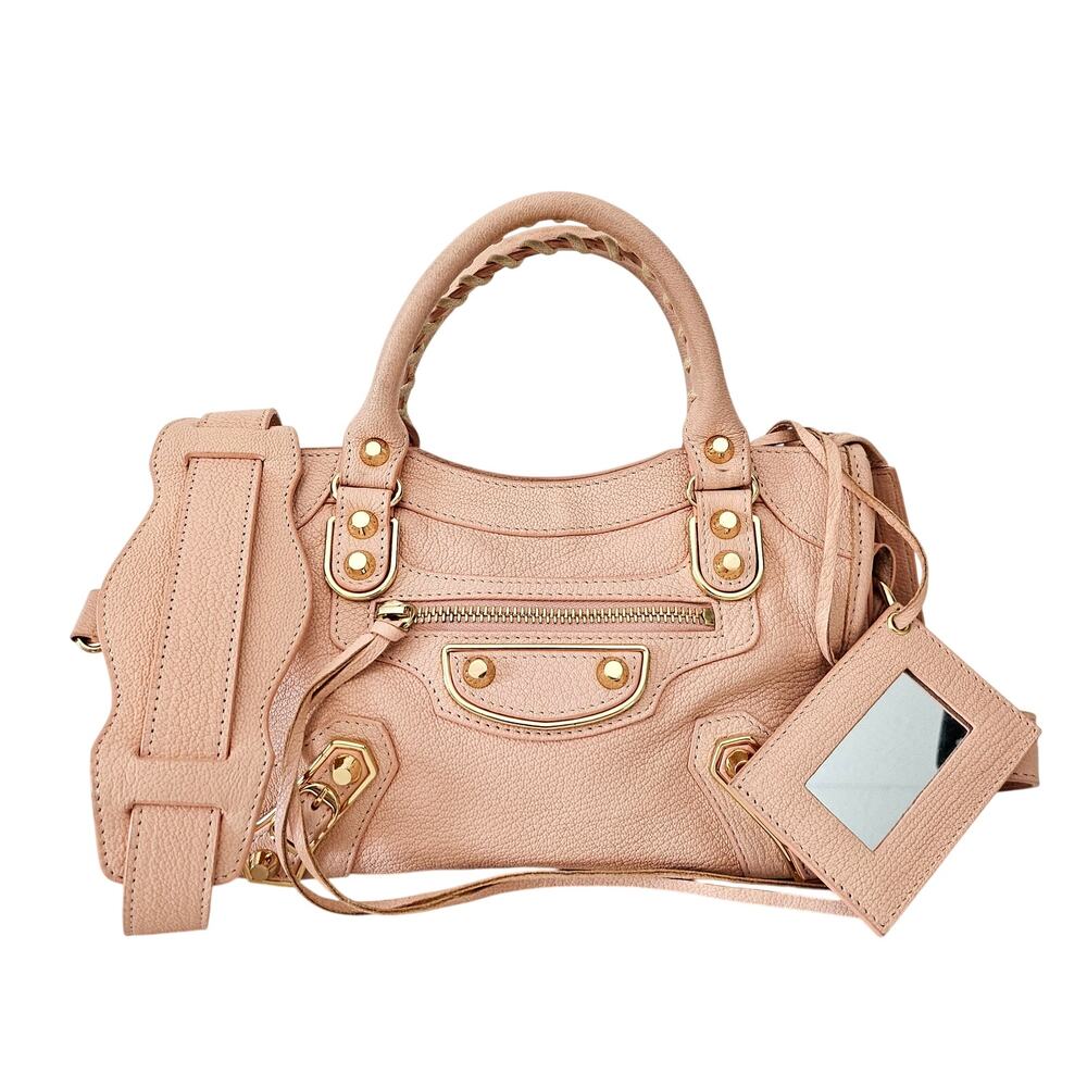 Balenciaga Chevre Gold Metallic Edge Hardware Mini City Rose Peach
